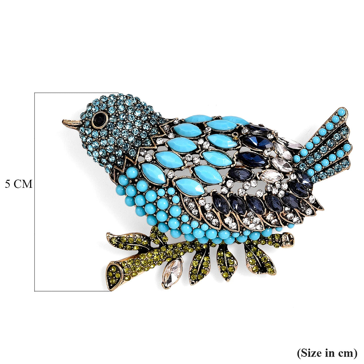Multi Colour Crystal &amp; Glass Bluebird Brooch in Antique Gold Tone 8311537 6