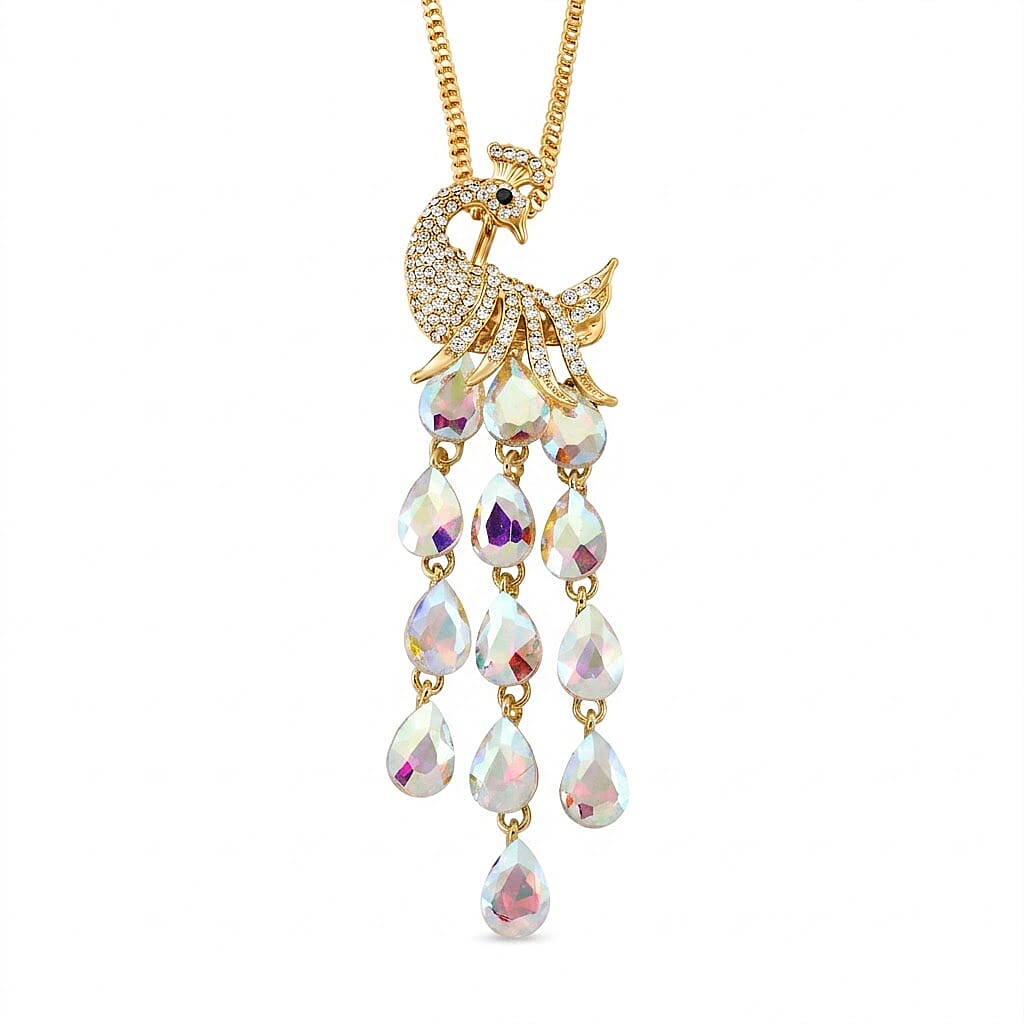 Multi Color Crystal Peacock Necklace (Size - 28+2 Ext) in Yellow Gold Tone V32516448 0