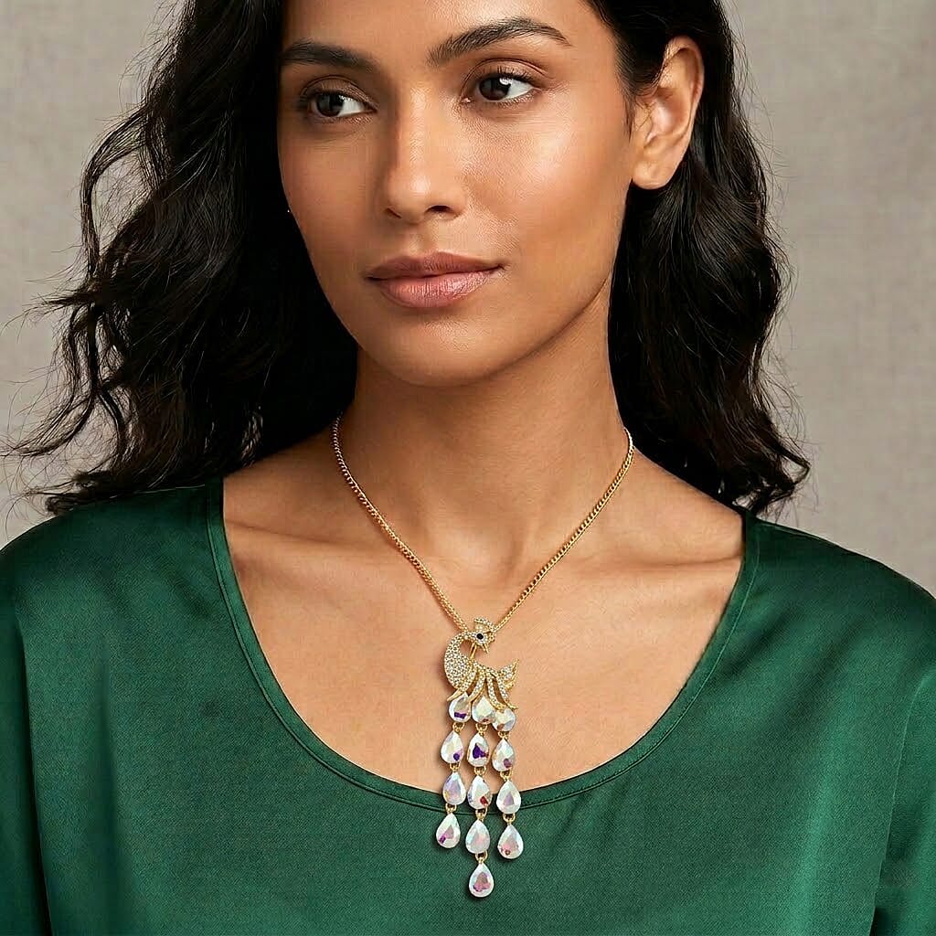 Multi Color Crystal Peacock Necklace (Size - 28+2 Ext) in Yellow Gold Tone V32516448 2