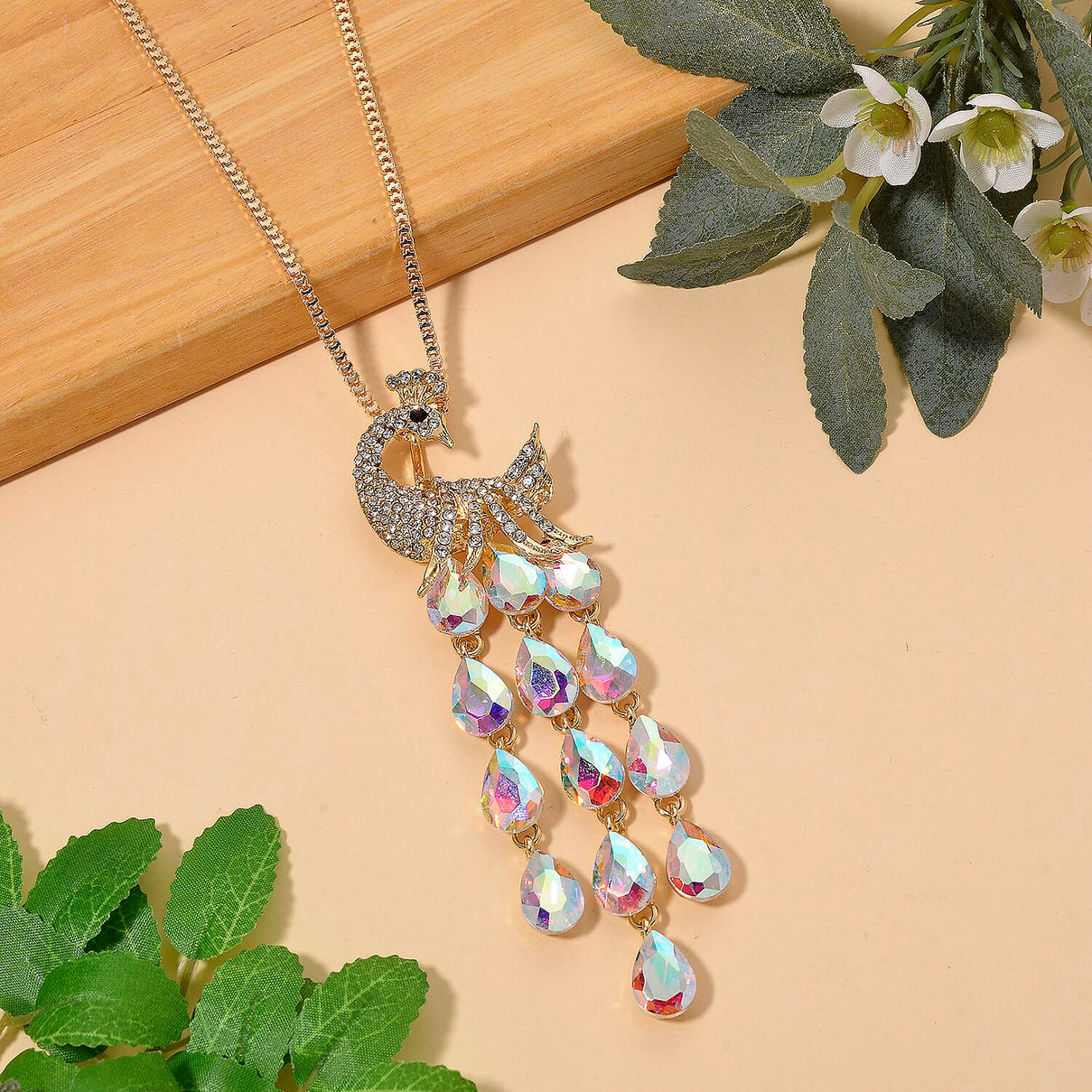 Multi Color Crystal Peacock Necklace (Size - 28+2 Ext) in Yellow Gold Tone V32516448 3