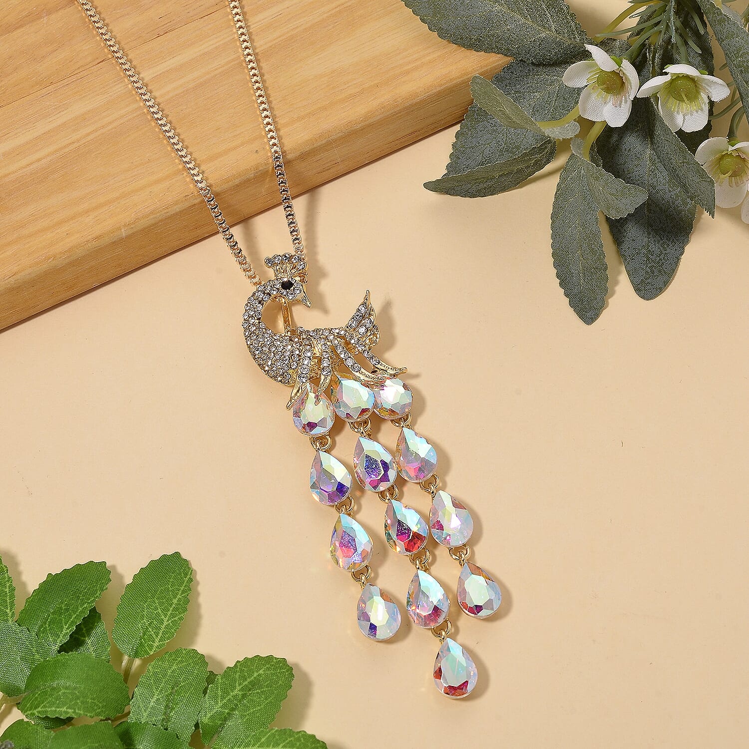 Multi Color Crystal Peacock Necklace (Size - 28+2 Ext) in Yellow Gold Tone V32516448 3