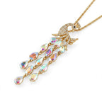 Multi Color Crystal Peacock Necklace (Size - 28-2 Ext) in Yellow Gold Tone