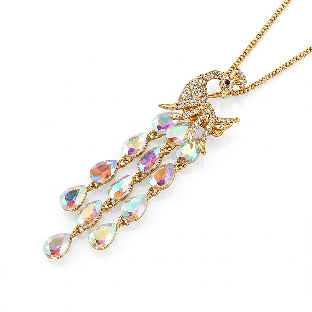 Multi Color Crystal Peacock Necklace (Size - 28+2 Ext) in Yellow Gold Tone V32516448 4