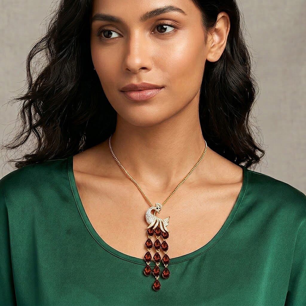 Multi Colour Crystal Peacock Necklace (Size - 28+2 Ext) in Yellow Gold Tone V32519582 2