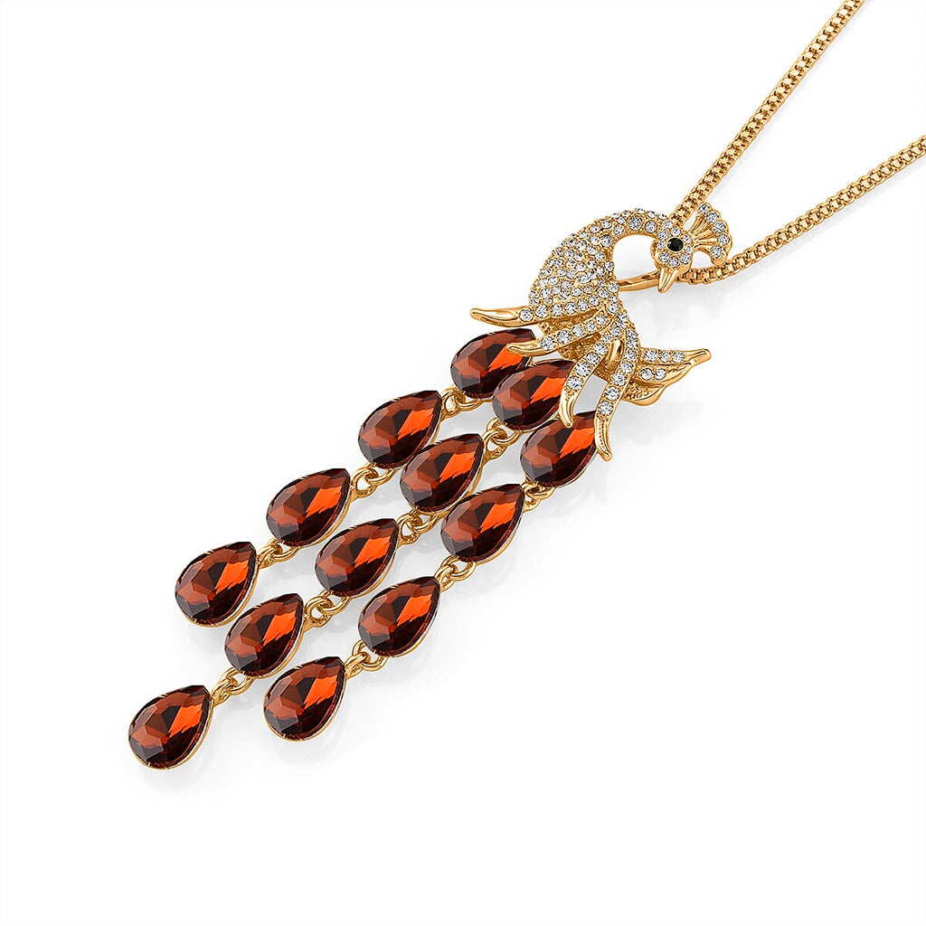 Multi Color Crystal Peacock Necklace (Size - 28-2 Ext) in Yellow Gold Tone