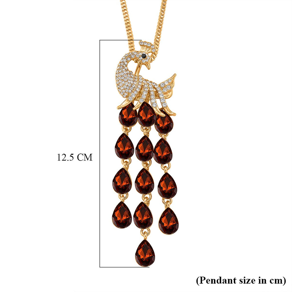 Multi Color Crystal Peacock Necklace (Size - 28-2 Ext) in Yellow Gold Tone