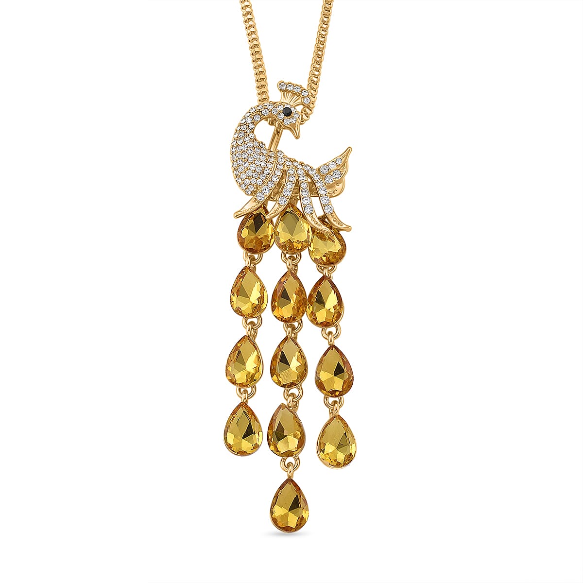 Multi Color Crystal Peacock Necklace (Size - 28+2) in Yellow Gold Tone V32520643 0