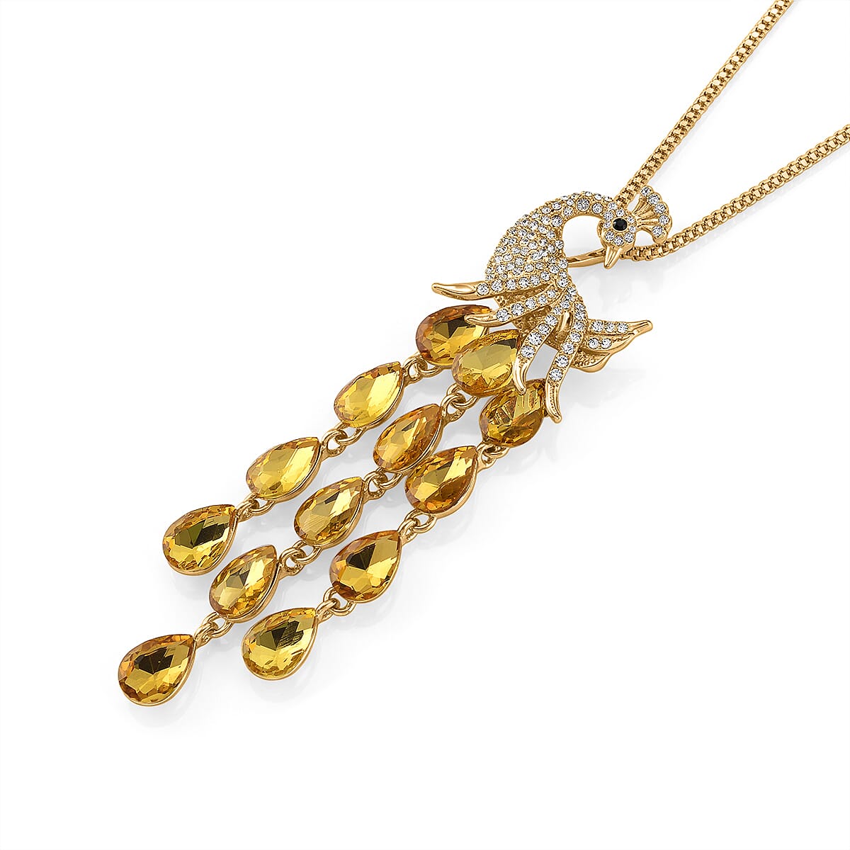 Multi Color Crystal Peacock Necklace (Size - 28+2) in Yellow Gold Tone V32520643 4