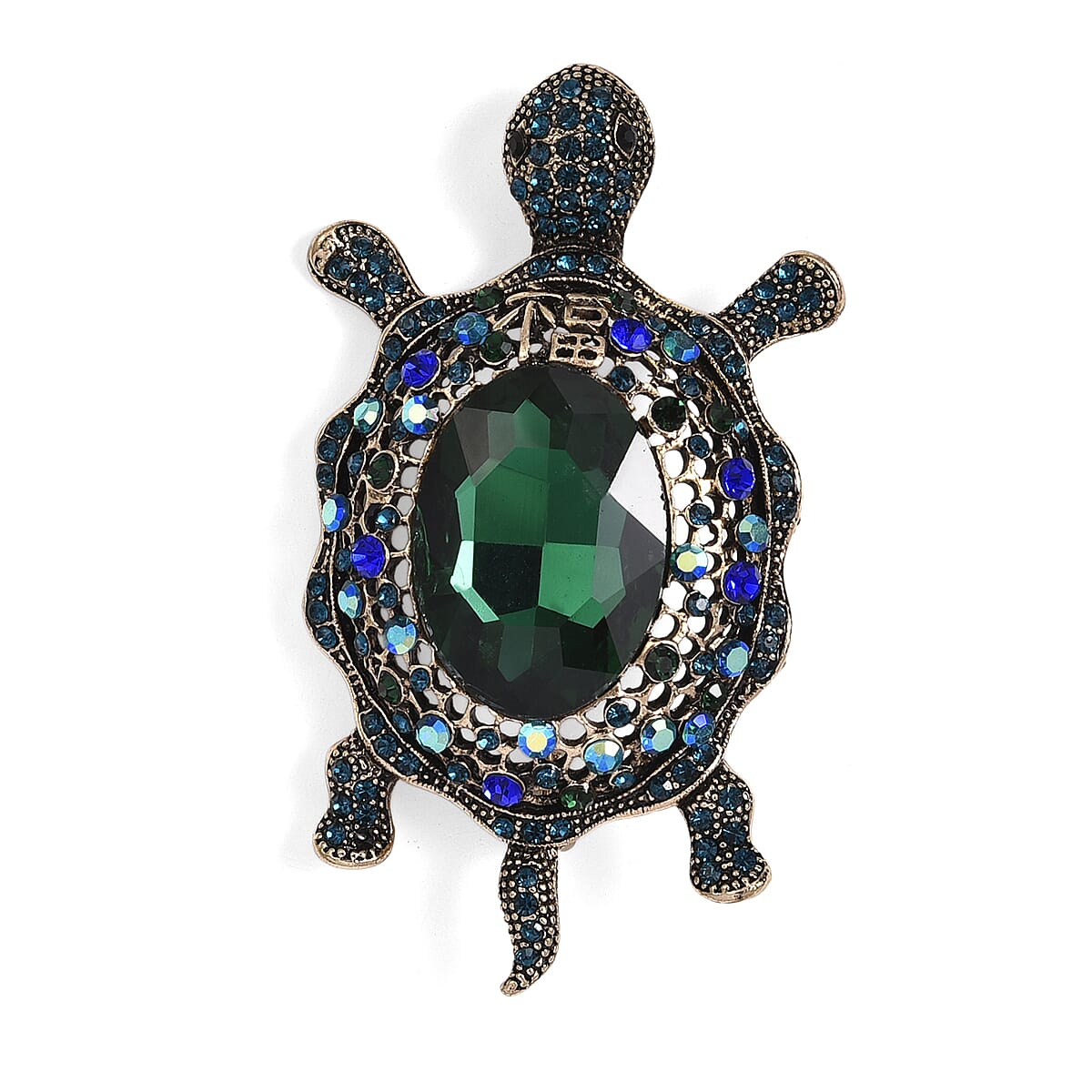 Multi Colour Crystal &amp; Green Glass Turtle Brooch 8311470 0