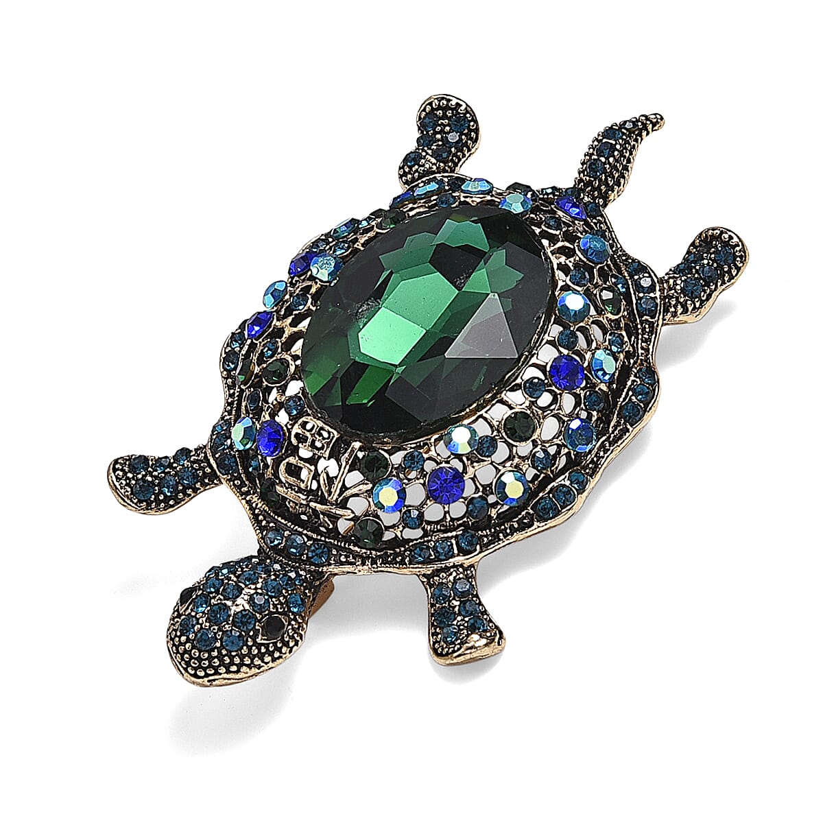 Multi Colour Crystal &amp; Green Glass Turtle Brooch 8311470 4