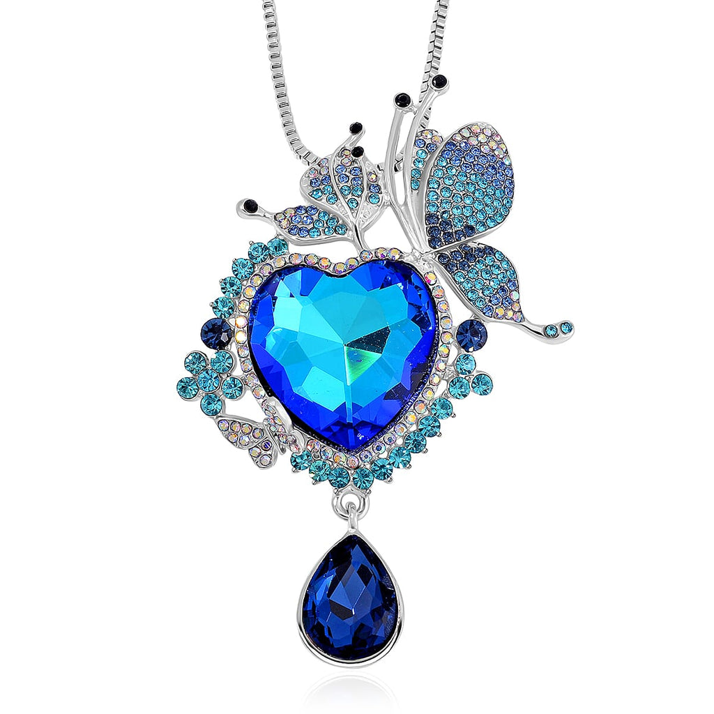 Blue Austrian Crystal Heart Necklace (Size - 29)