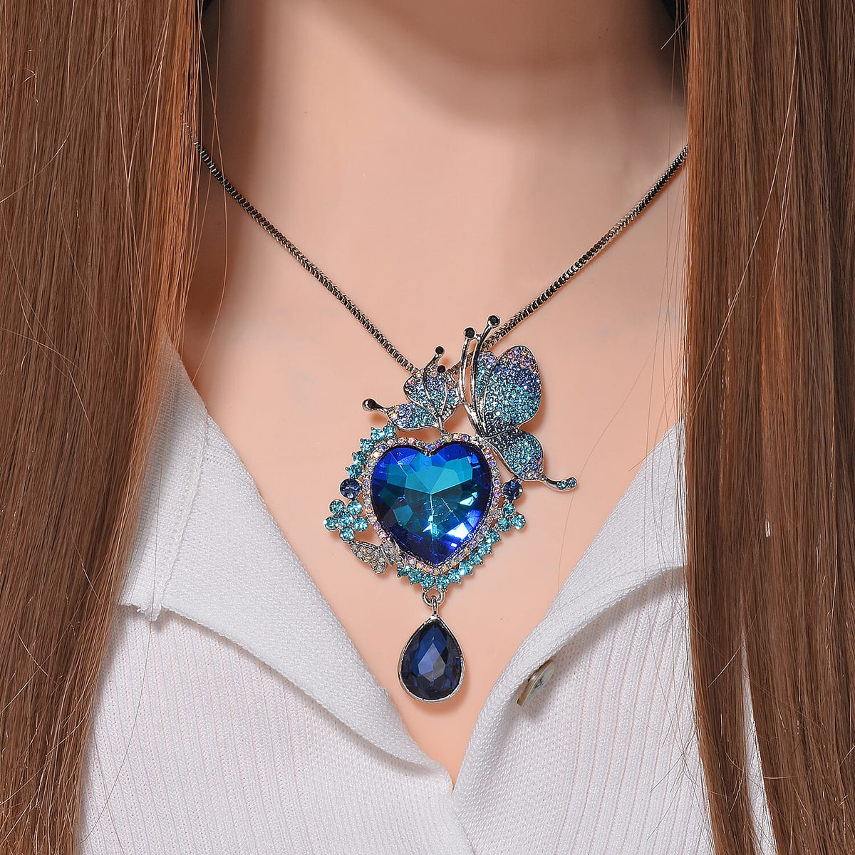 Blue Austrian Crystal Heart Necklace (Size - 29) 7791816 1
