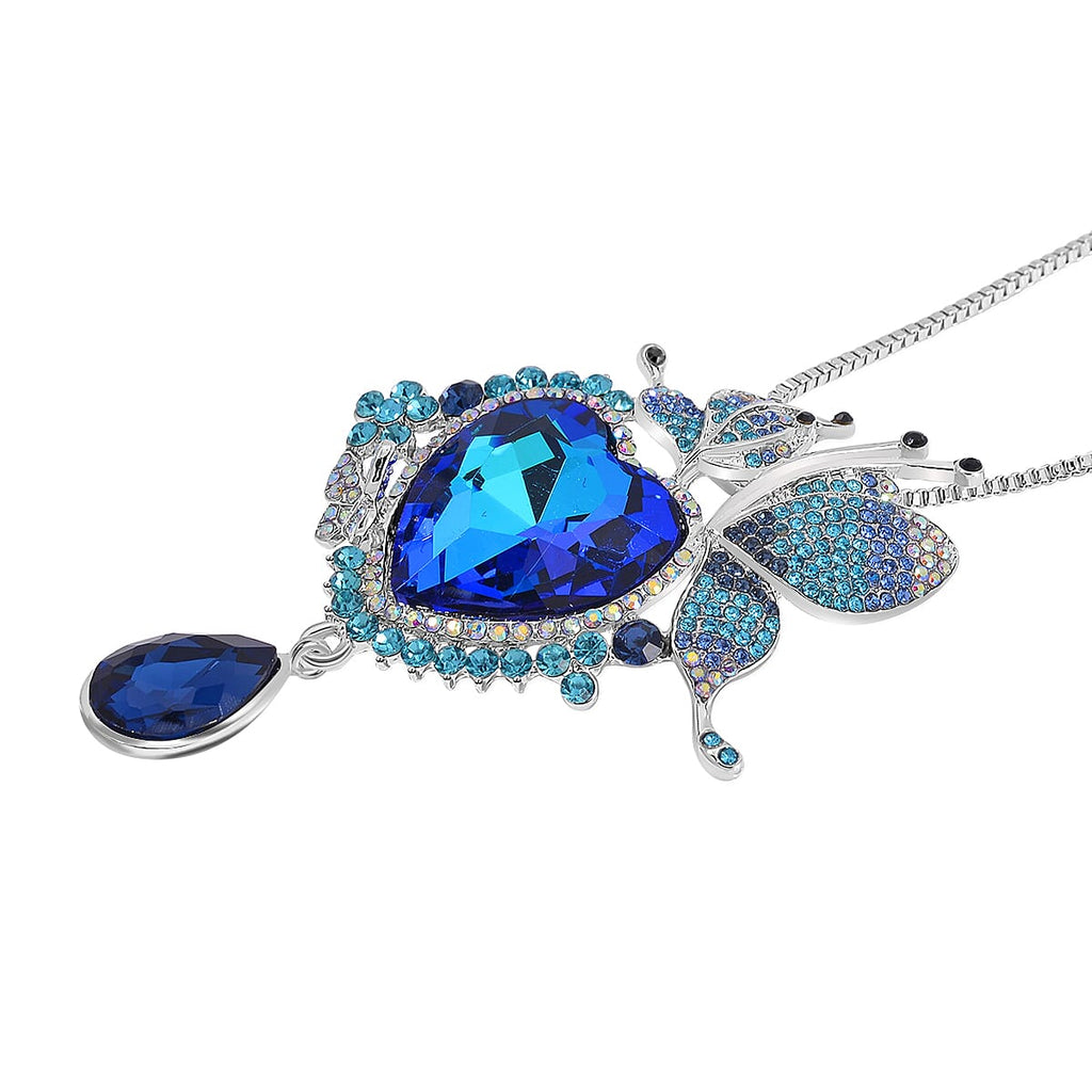 Blue Austrian Crystal Heart Necklace (Size - 29)