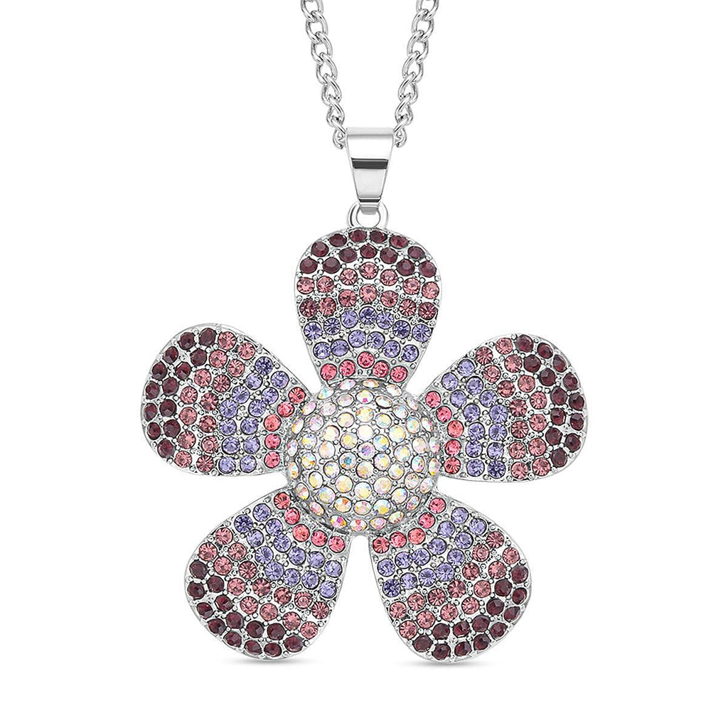 Multi Colour Austrian Crystal Floral Pendant with Chain (Size 29-2.5 Inch Ext.) in Silver Tone