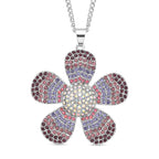 Multi Colour Austrian Crystal Floral Pendant with Chain (Size 29-2.5 Inch Ext.) in Silver Tone
