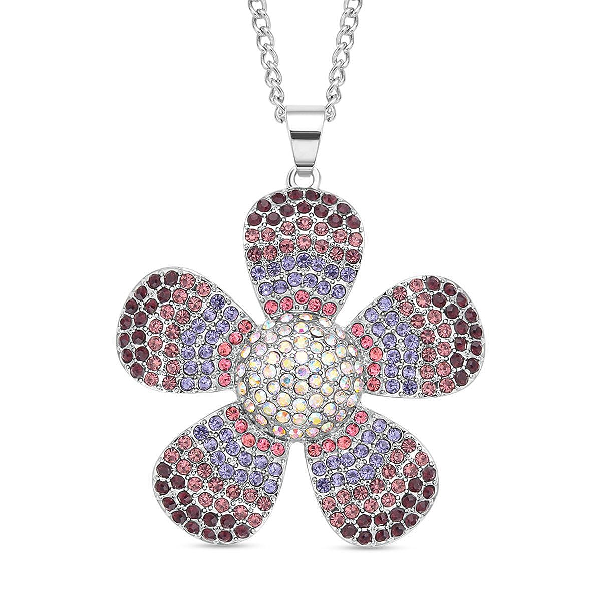 Multi Colour Austrian Crystal Floral Pendant with Chain (Size 29-2.5 Inch Ext.) in Silver Tone 4119585 0