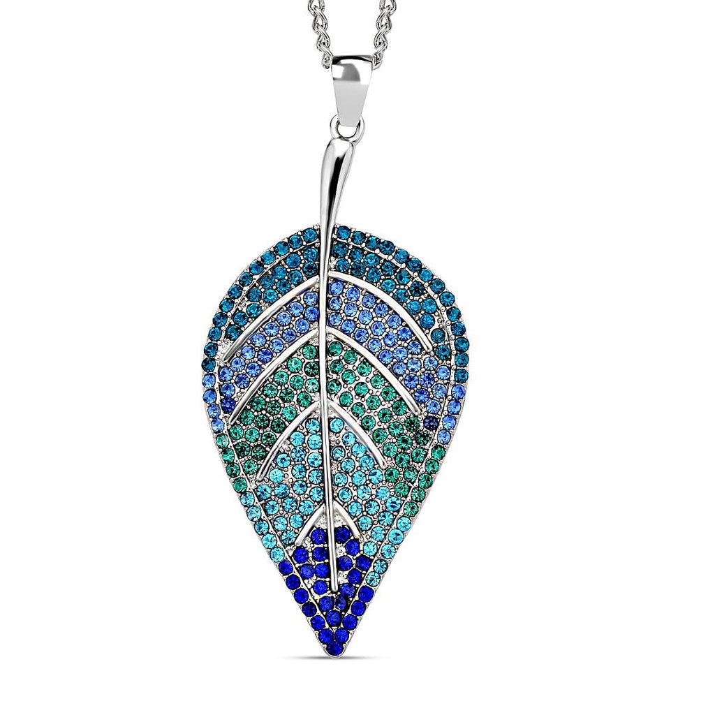 Multi Colour Austrian Crystal Leaf Pendant with Chain in Silver Tone