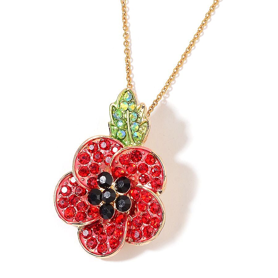 Multi Colour Crystal Floral Brooch and Pendant with Chain in Yellow Gold Tone 4327041 0