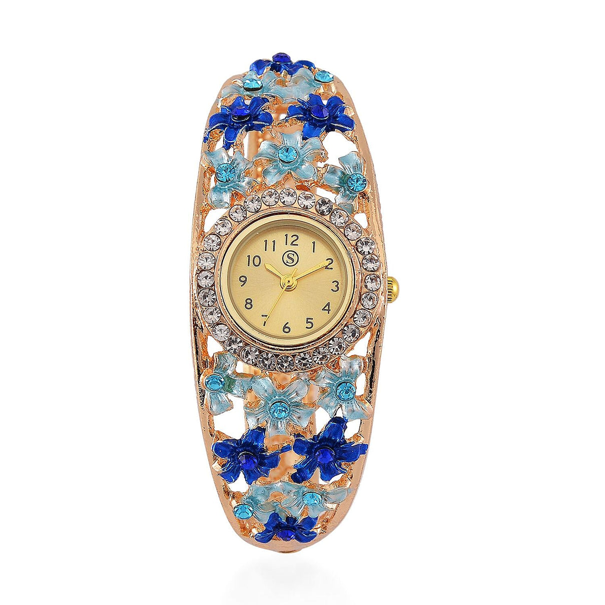 STRADA Bangle Watch with Blue and White Crystal Accents 7847617 0