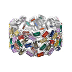 Lustro Stella -Multi Colour Cubic Zirconia Fire Cracker Ring in Rhodium Overlay Sterling Silver, Silver Wt. 6.90 Gms
