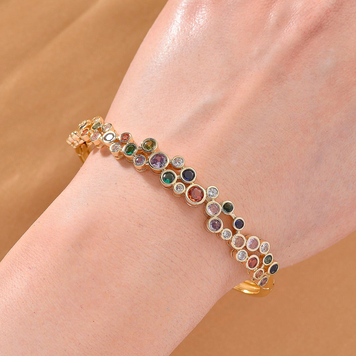 Bubble Collection - Multi Colour Cubic Zirconia Bangle (Size 7.5) in Yellow Gold Plated 2.80 Ct. 8206702 2