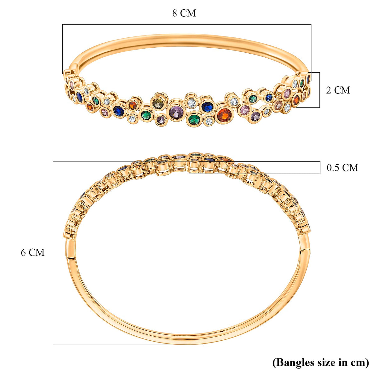 Bubble Collection - Multi Colour Cubic Zirconia Bangle (Size 7.5) in Yellow Gold Plated 2.80 Ct. 8206702 5