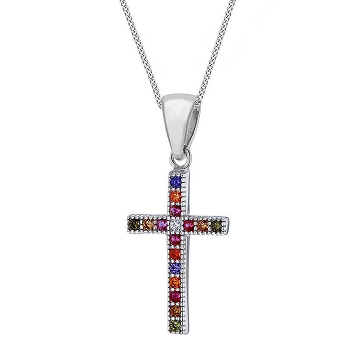 Silver Cross Pendant in Multi Colour Cubic Zirconia 7754406 1