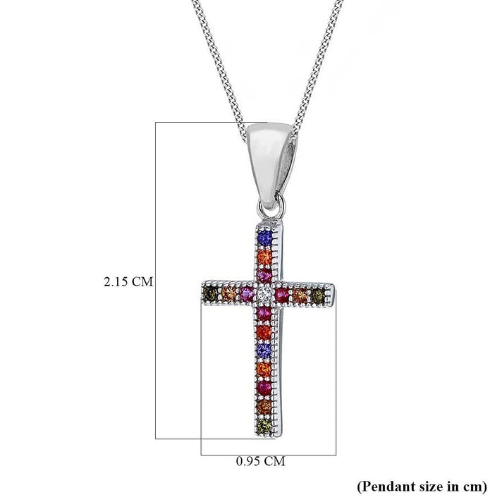 Silver Cross Pendant in Multi Colour Cubic Zirconia 7754406 2