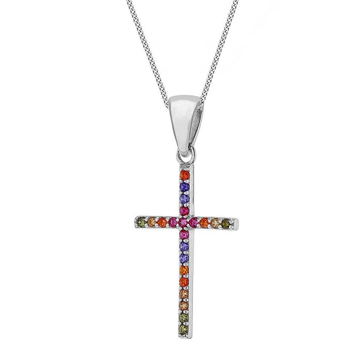 Sterling Silver Cross Pendant in Multi Colour Cubic Zirconia 7754378 1