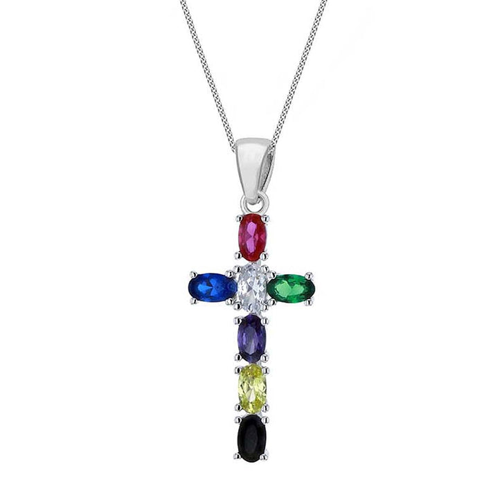 Sil Rh Mutli Col Oval Cubic Zirconia Cross 7754415 1