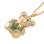 Designer Inspired-  Cubic Zirconia Teddy Bear Pendant with Chain (Size 20) in Yellow Gold Plated- Green