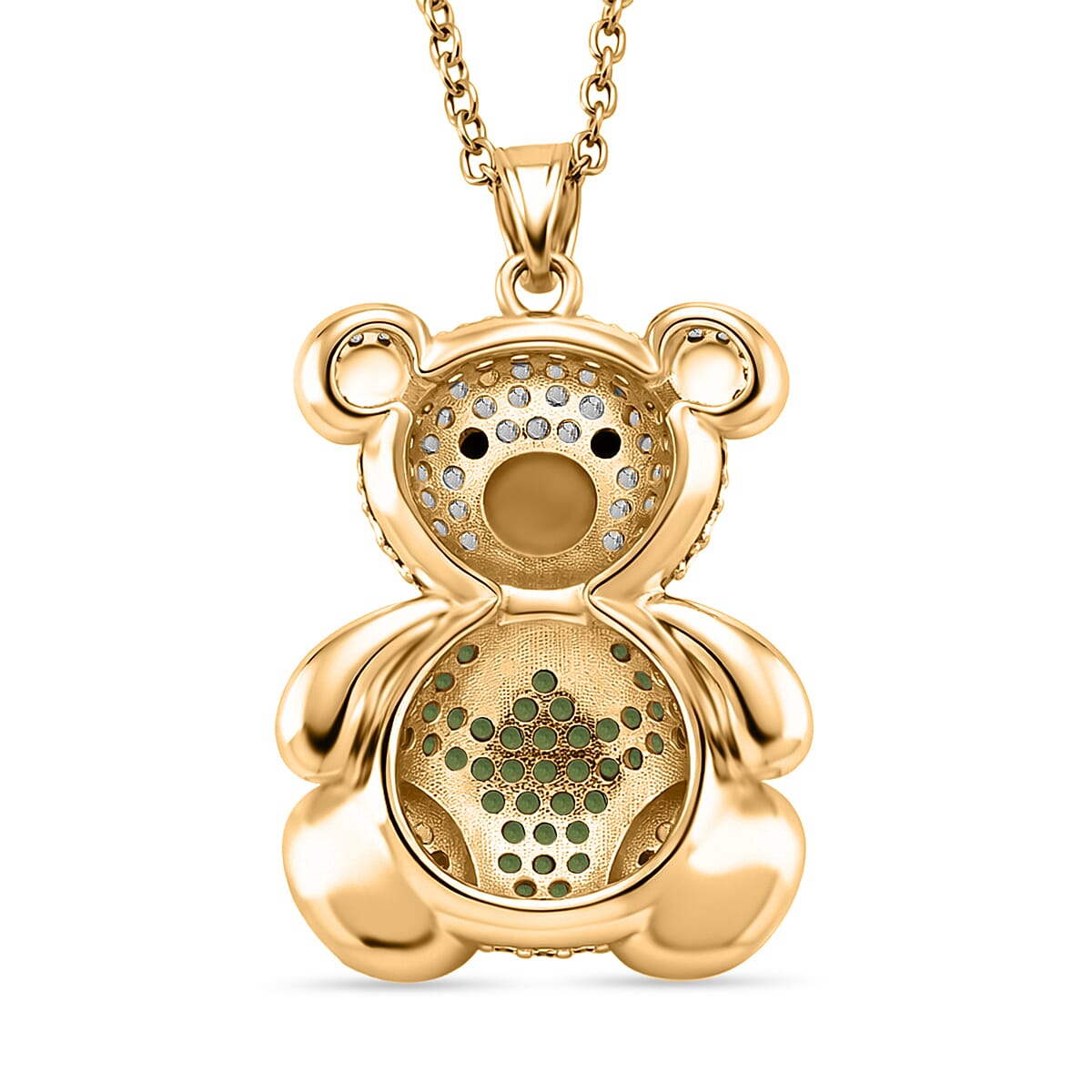 Designer Inspired - Cubic Zirconia Teddy Bear Pendant with Chain (Size 20) in Yellow Gold Plated - Green V32513293 5