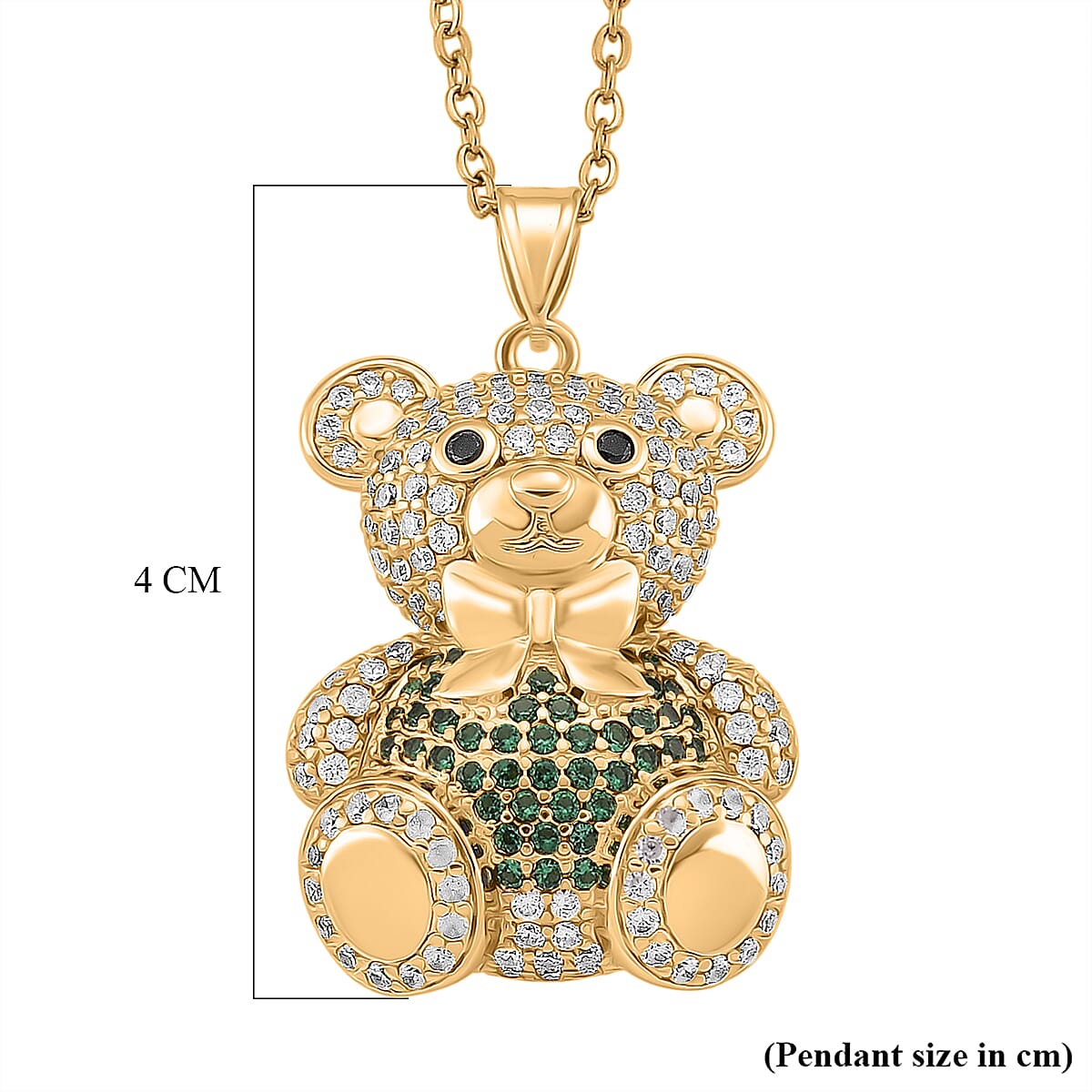 Designer Inspired - Cubic Zirconia Teddy Bear Pendant with Chain (Size 20) in Yellow Gold Plated - Green V32513293 7