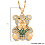 Designer Inspired-  Cubic Zirconia Teddy Bear Pendant with Chain (Size 20) in Yellow Gold Plated- Green