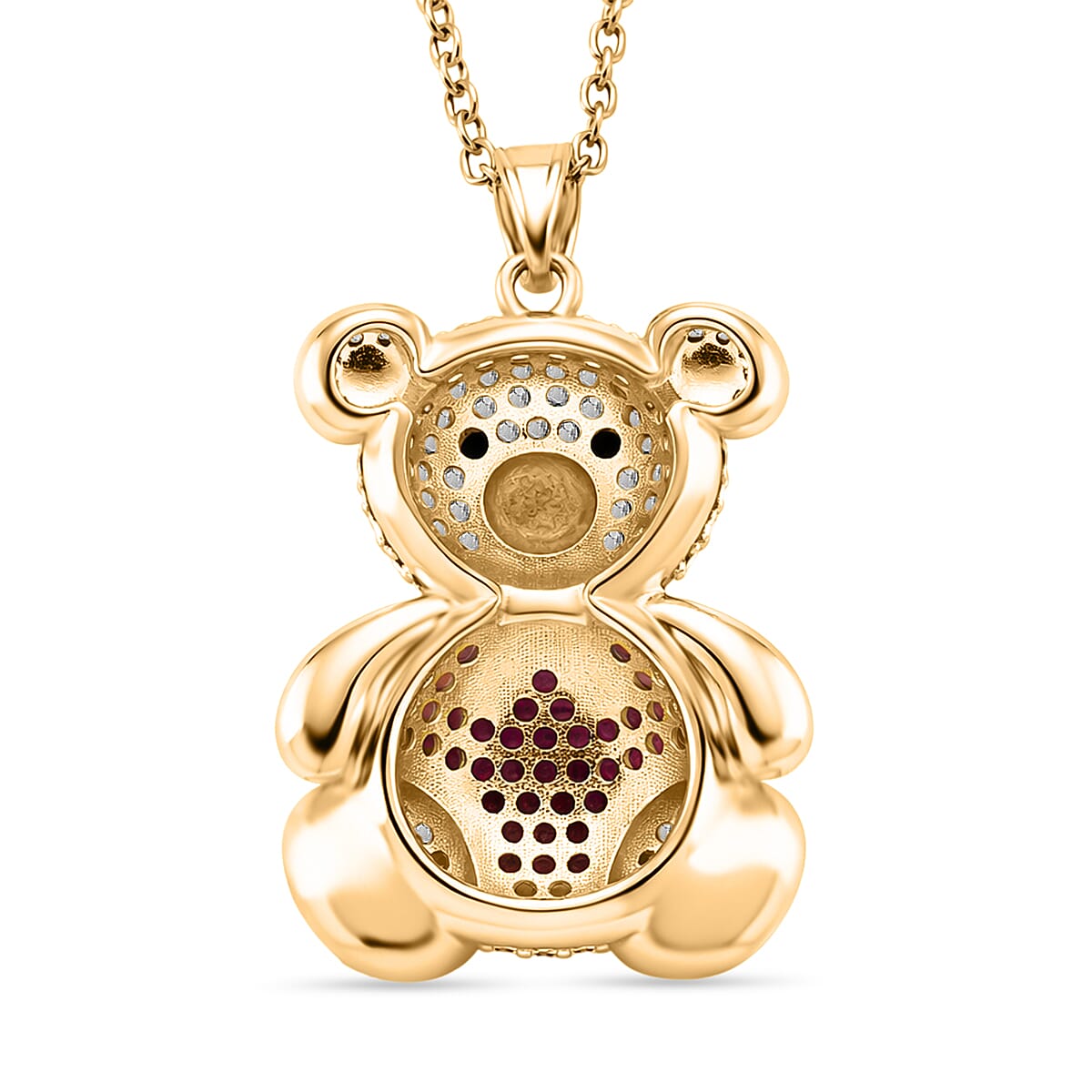 Designer Inspired-  Cubic Zirconia Teddy Bear Pendant with Chain (Size 20) in Yellow Gold Plated- Red V32512800 5
