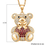 Designer Inspired-  Cubic Zirconia Teddy Bear Pendant with Chain (Size 20) in Yellow Gold Plated- Red