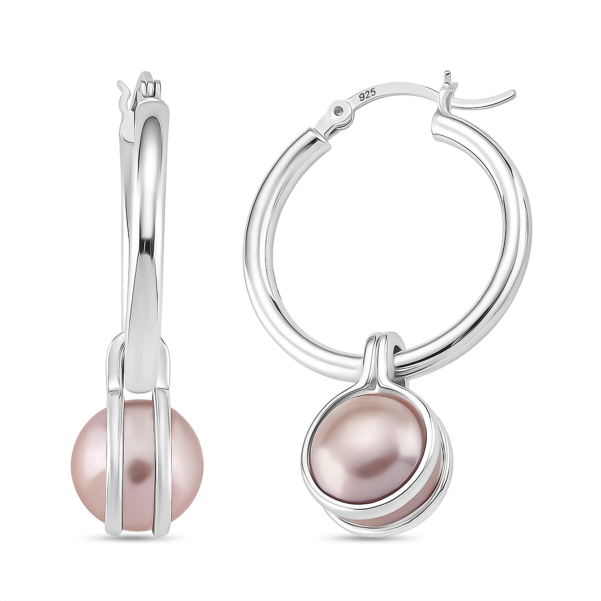 Multi Colour Edison Pearl Hoop Earring with Clasp in Rhodium Overlay Sterling Silver 15.81 Ct. 8192005 0