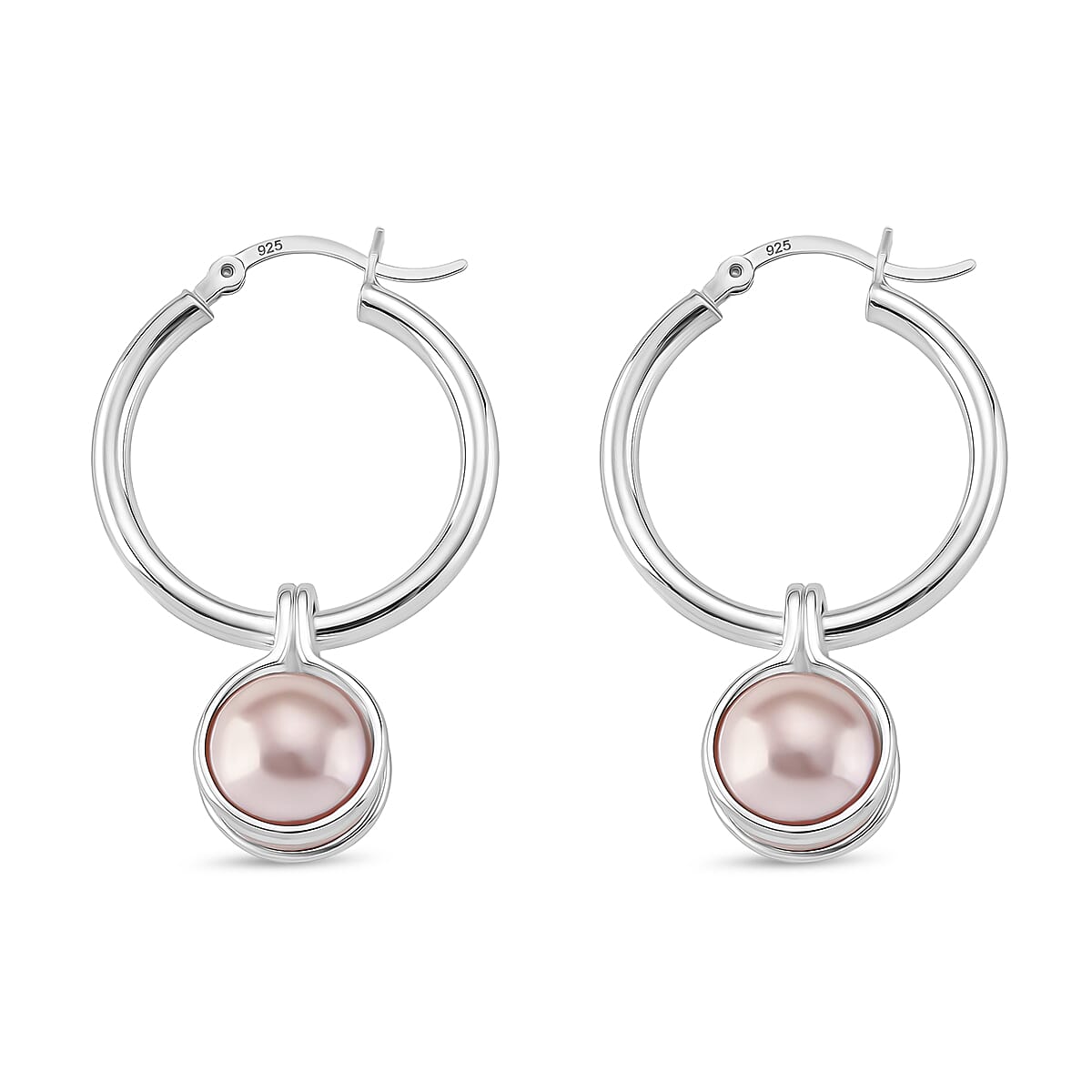 Multi Colour Edison Pearl Hoop Earring with Clasp in Rhodium Overlay Sterling Silver 15.81 Ct. 8192005 3