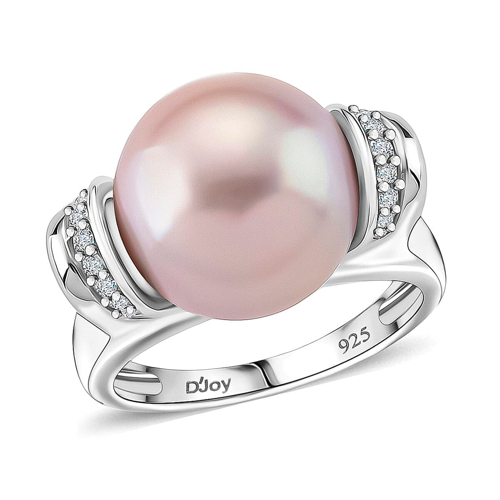 D'joy Multi Color Edison Pearl & Moissanite Ring in Rhodium Overlay Sterling Silver 16.35 Ct.