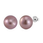 Lavender Colour Edison Pearl Solitaire Stud Earring in Rhodium Overlay Sterling Silver 14.54 Ct.