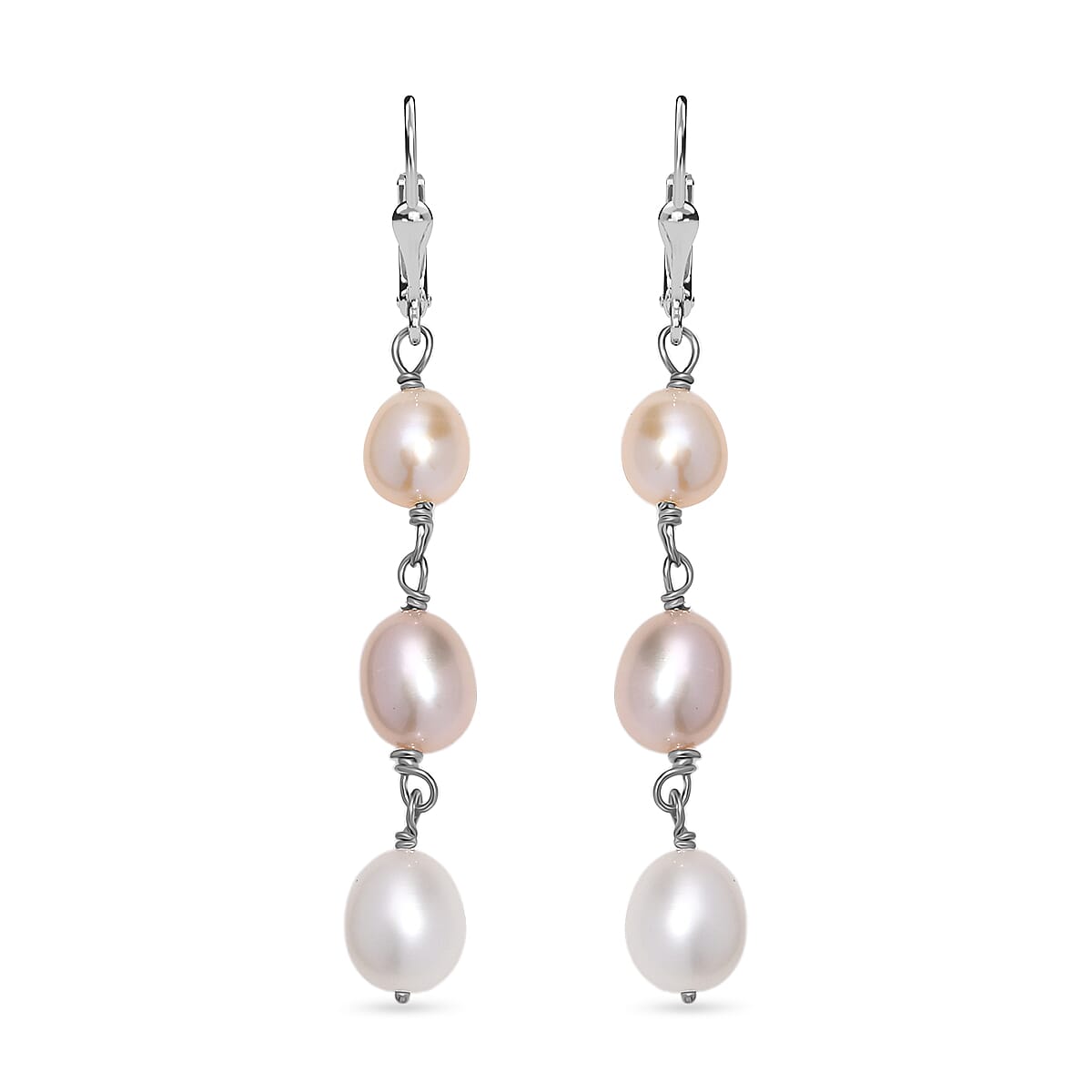 Multi Color Fresh Water Pearl Earring with Lever Back in Rhodium Overlay Sterling Silver 20.00 Ct. 8129594 2