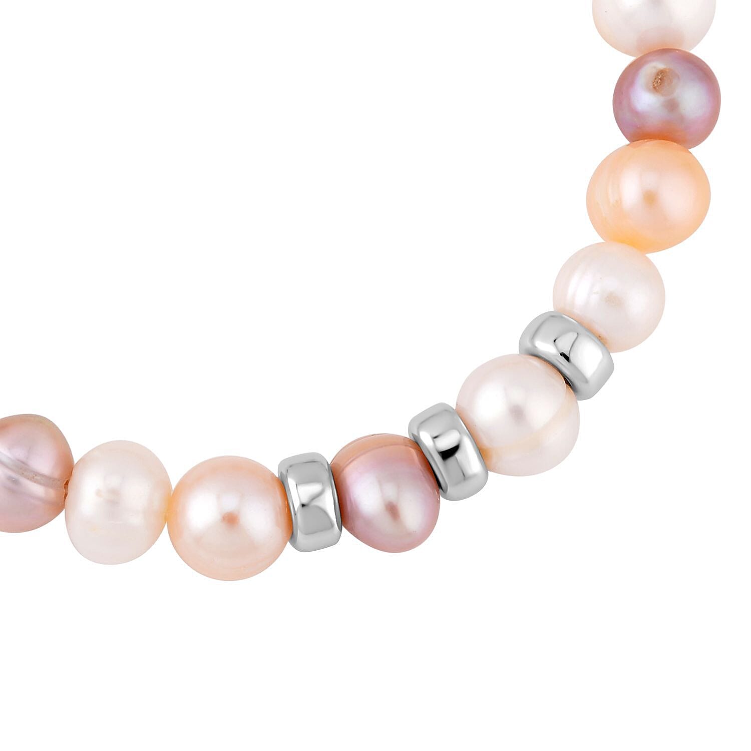 Multi Color Fresh Water Pearl Stretchable Bracelet (Size - 7) in Rhodium Overlay Sterling Silver 7368190 4