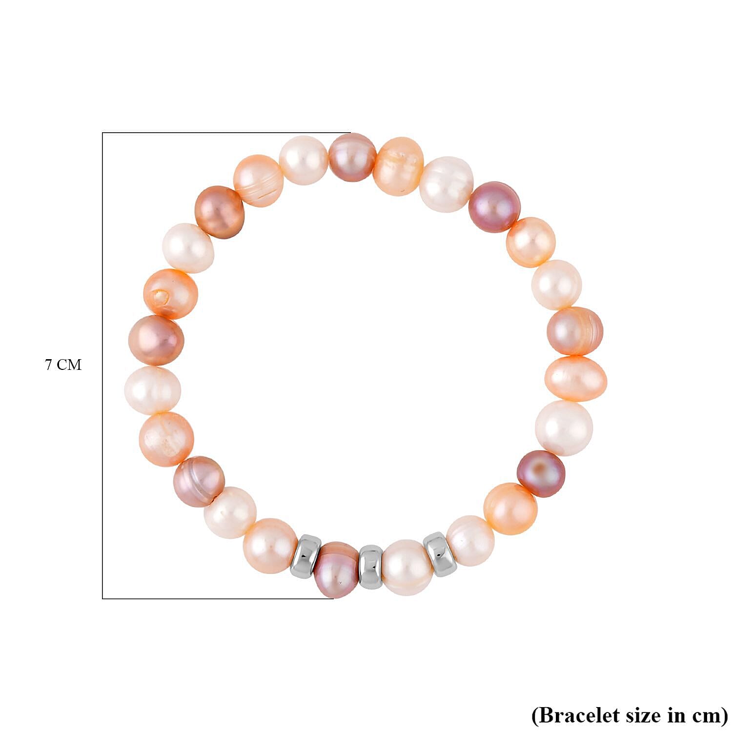 Multi Color Fresh Water Pearl Stretchable Bracelet (Size - 7) in Rhodium Overlay Sterling Silver 7368190 5