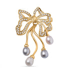 Multi Colour Fresh Water Pearl & White Austrian Crystal Brooch