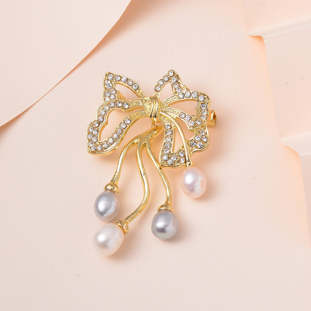 Multi Colour Fresh Water Pearl & White Austrian Crystal Brooch