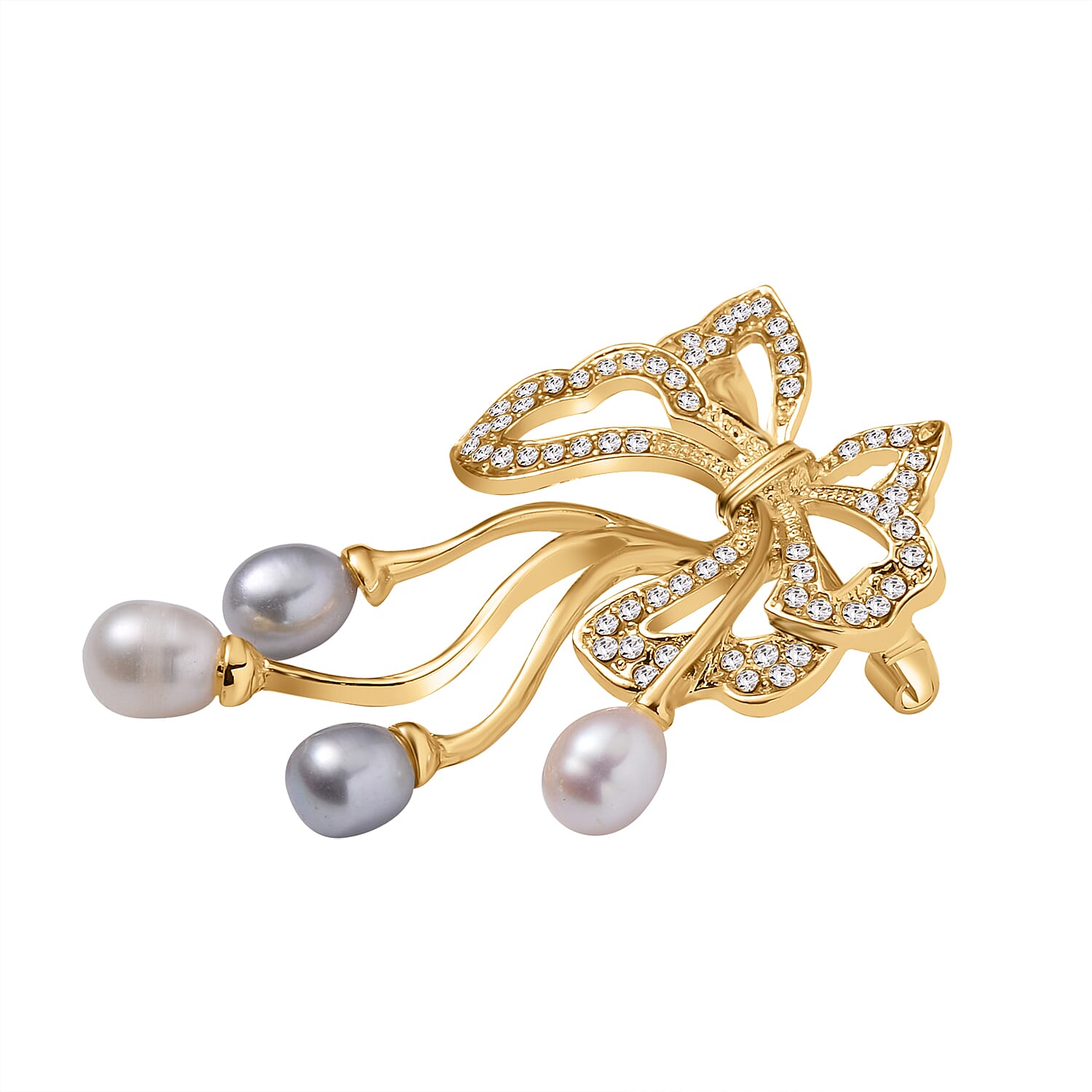 Multi Colour Fresh Water Pearl and White Austrian Crystal Bowknot Brooch 7602354 2