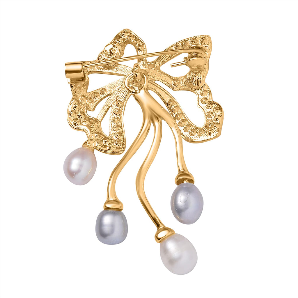 Multi Colour Fresh Water Pearl & White Austrian Crystal Brooch