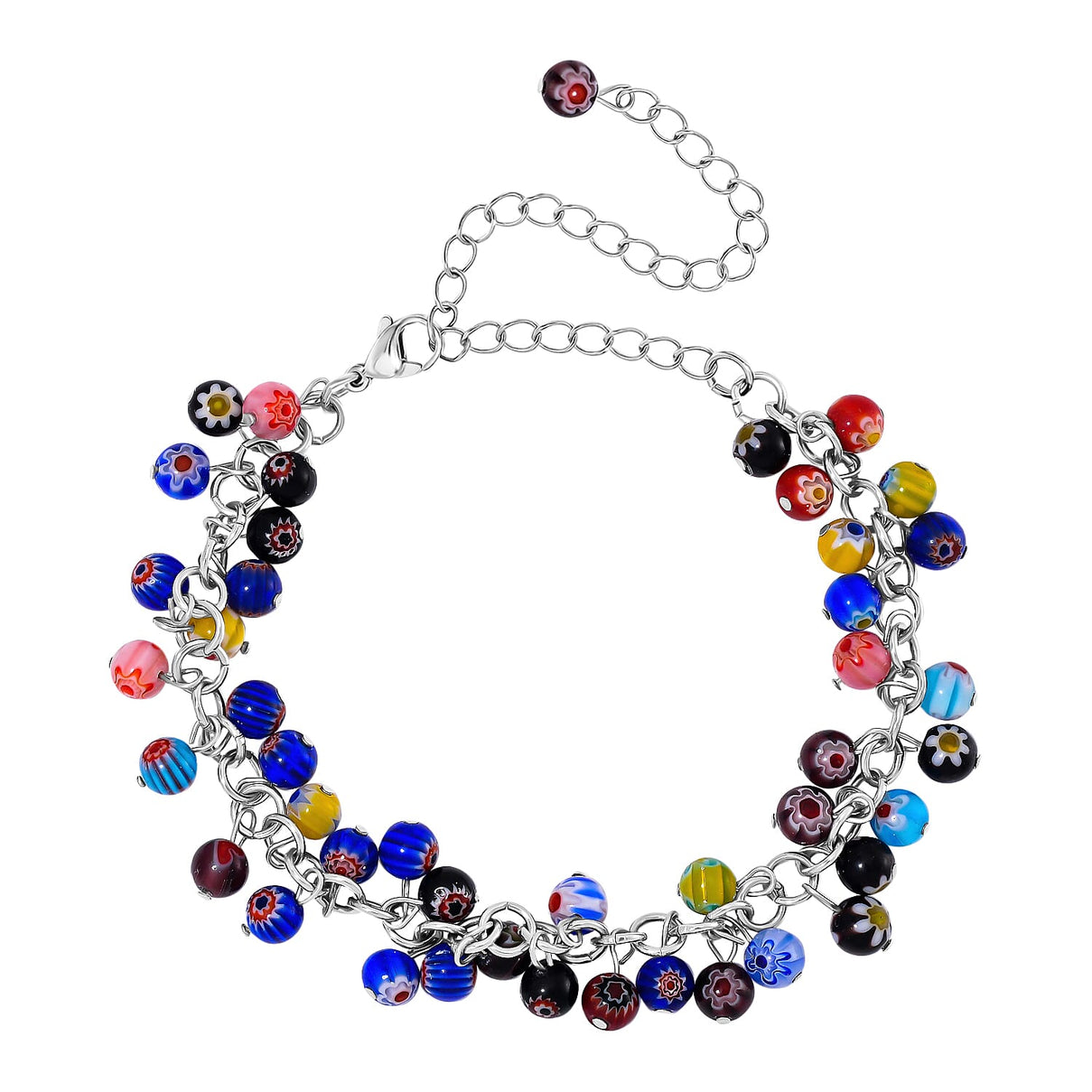 Multi Color Murano Glass Bracelet in White Tone (Size7.5-4 Ext) 7951849 0