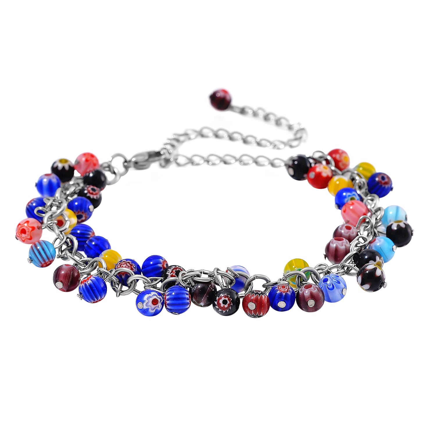 Multi Color Murano Glass Bracelet in White Tone (Size7.5-4 Ext) 7951849 3
