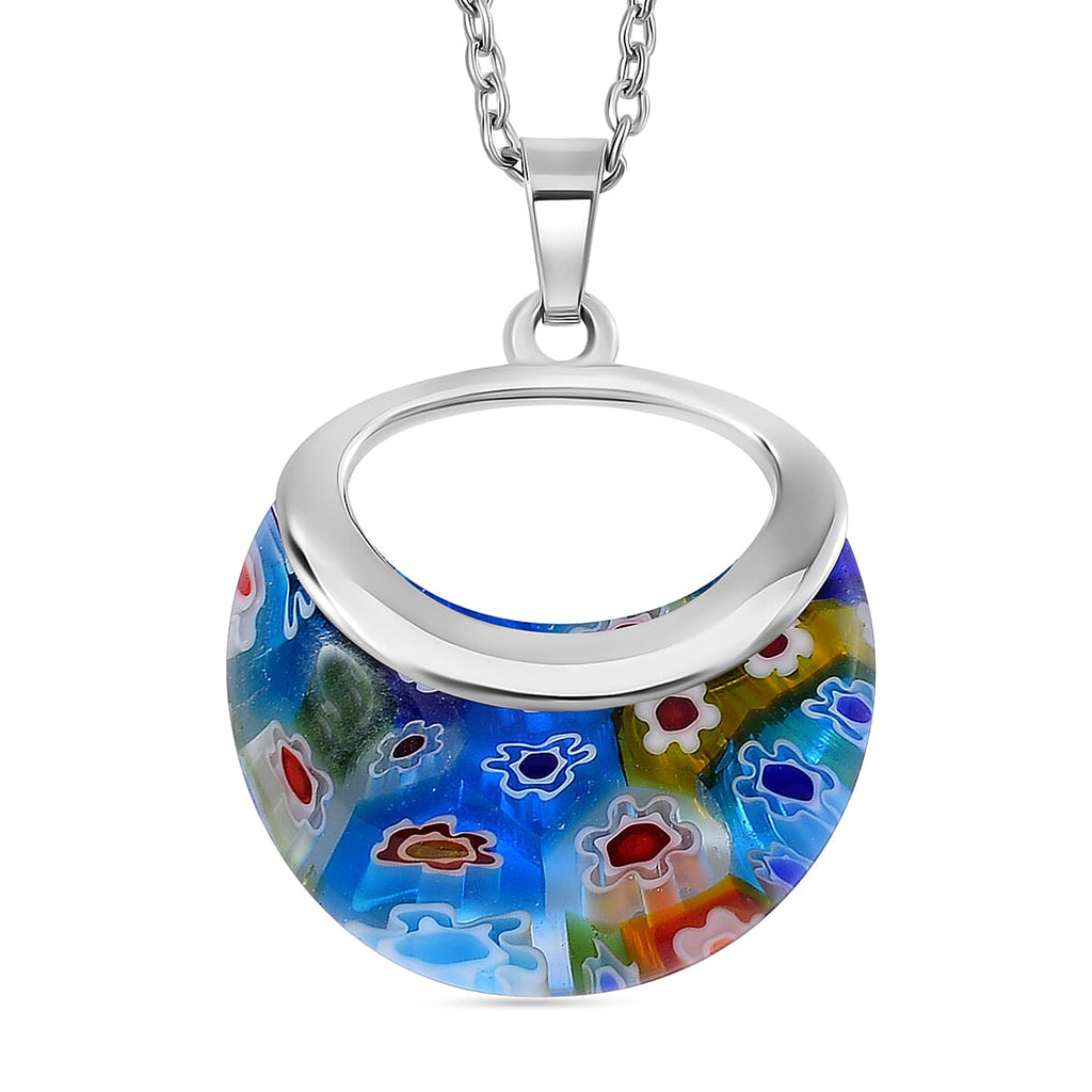 Multi Color Murano Glass Necklace (Size - 24) in White Tone